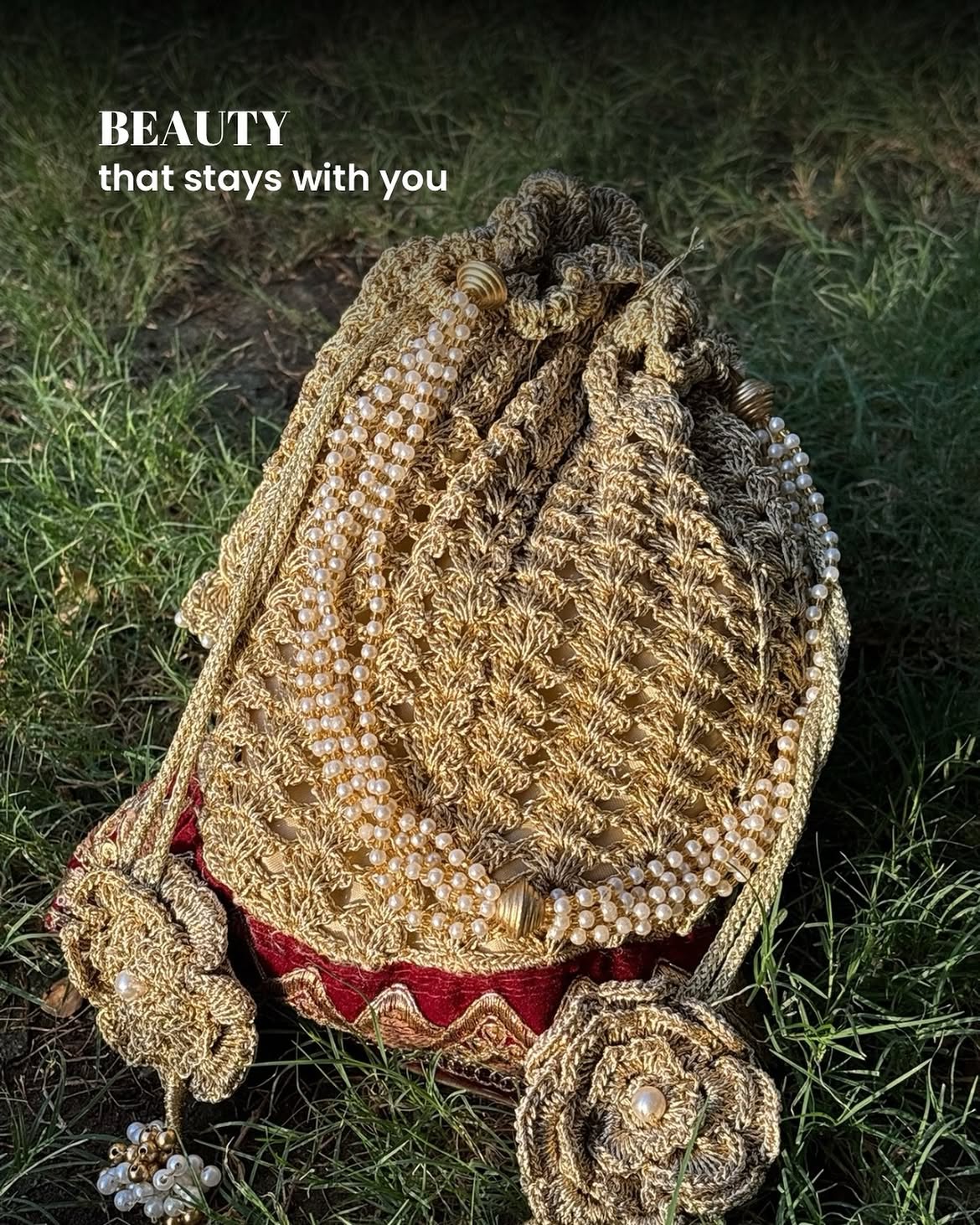 Ratna Gold Crochet Potli, handcrafted SeVish potli